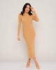 Pitiryko Maxi Long Sleeve Casual Casual Dresses لون الجمل