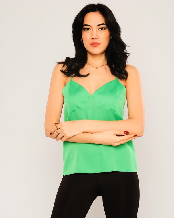 Green Country Sleevless V Neck Casual Blouses