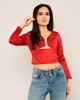Lila Rose Long Sleeve V Neck Casual Blouses Red