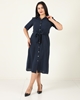 Explosion Knee Lenght Short Sleeve Casual Dress Navy