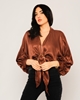 Lila Rose Long Sleeve V Neck Casual Blouses Brown