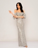 Explosion Maxi Three Quarter Sleeve Night Wear Offshoulder Dresses Silver