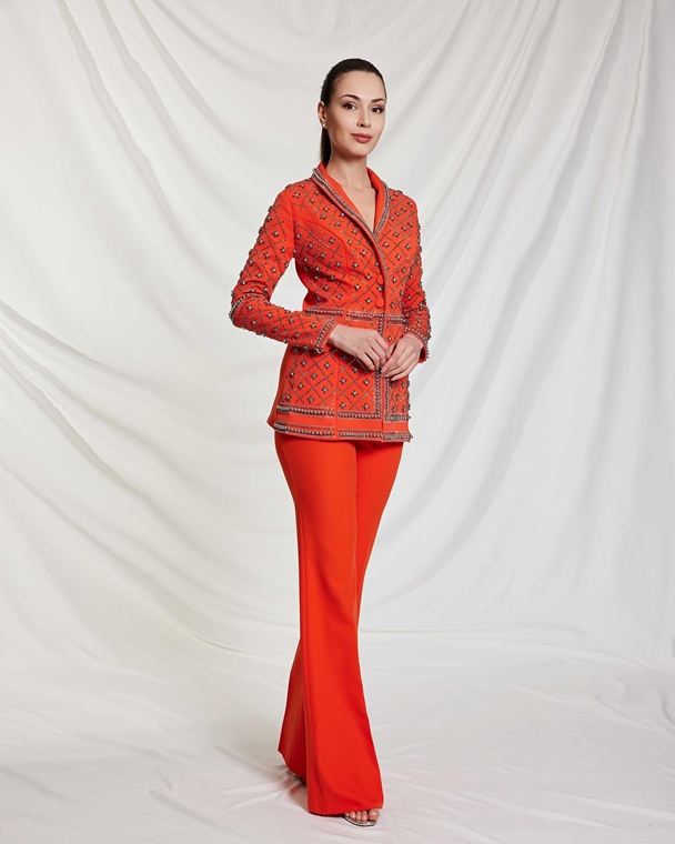 Women's Suit Giromanica Collection Neck V Belt Trousers Palace