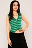 Yes Play Sleevless V Neck Casual Blouses Green-Ecru