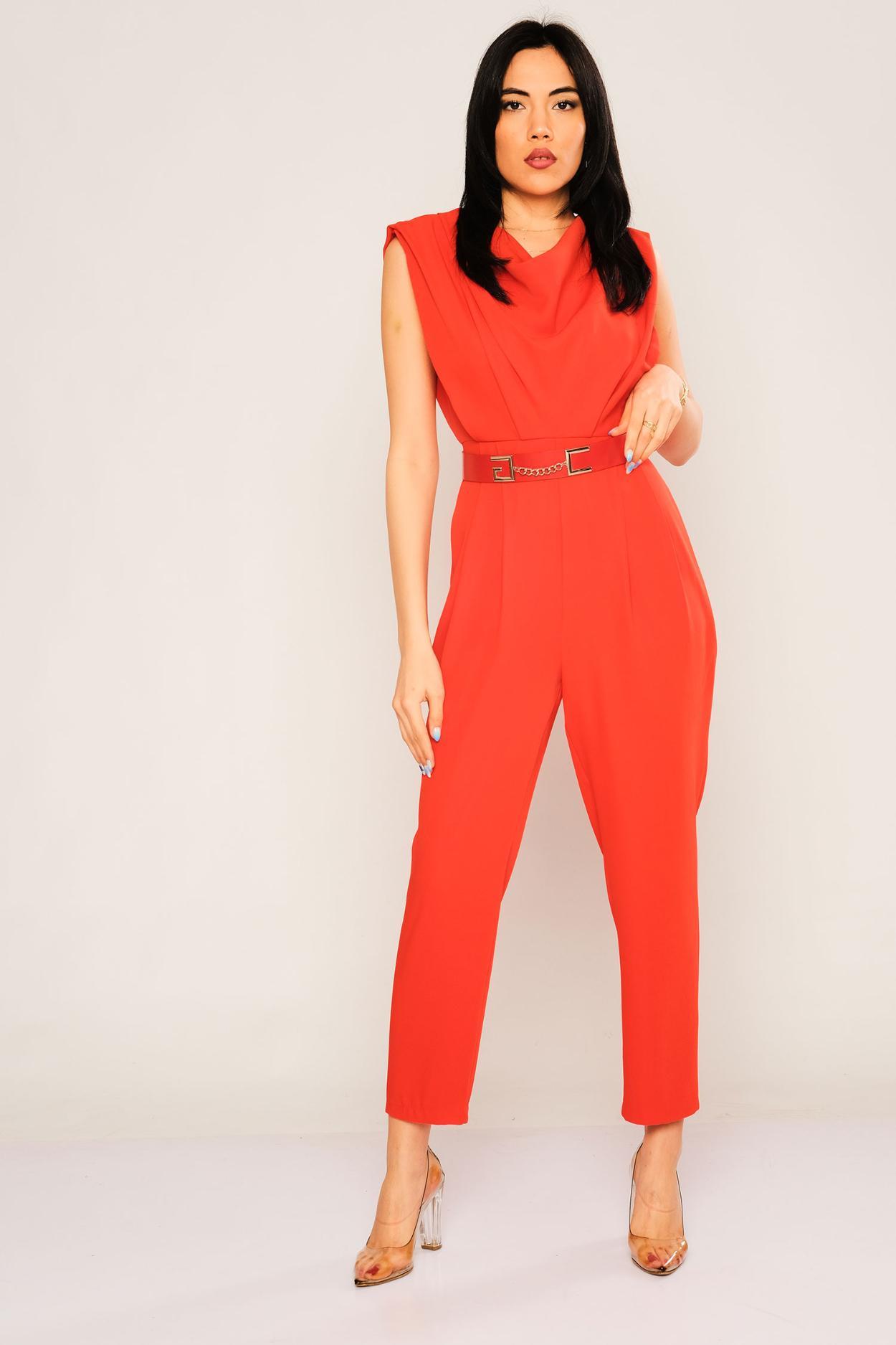 Outrageous Fortune Plus sleeveless fitted jumpsuit with belt in red | ASOS