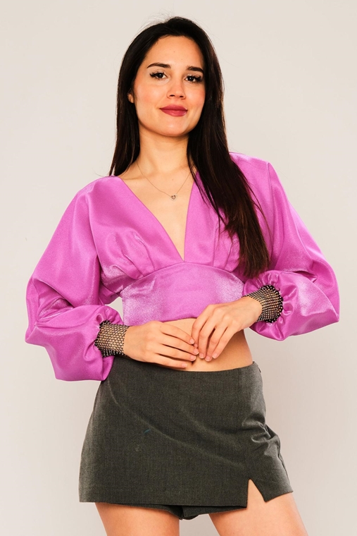 Lila Rose Uzun Kol V Yaka Günlük Giyim Bluzlar