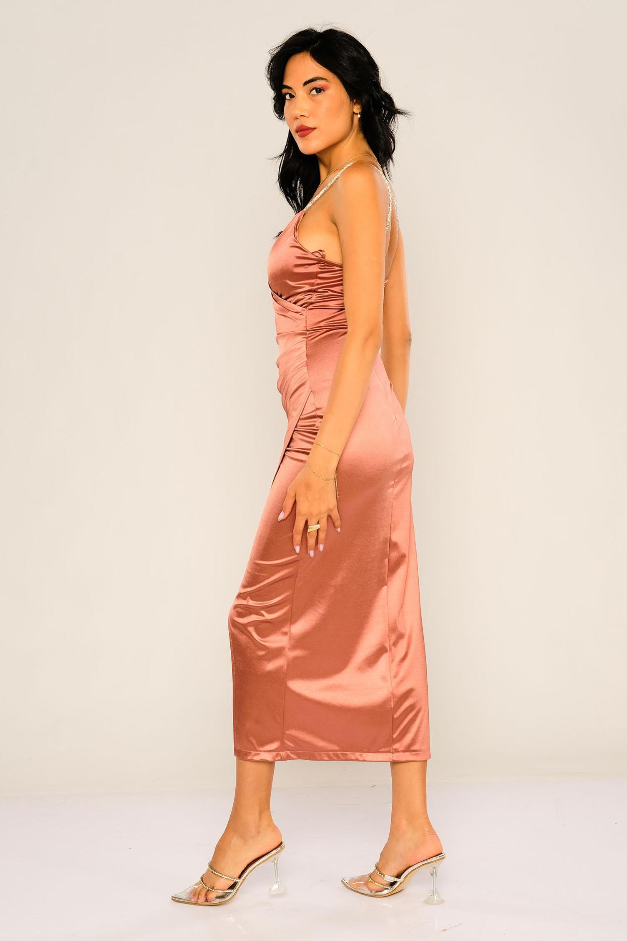 Rust Strappy Back Cowl Neck Midi Dress