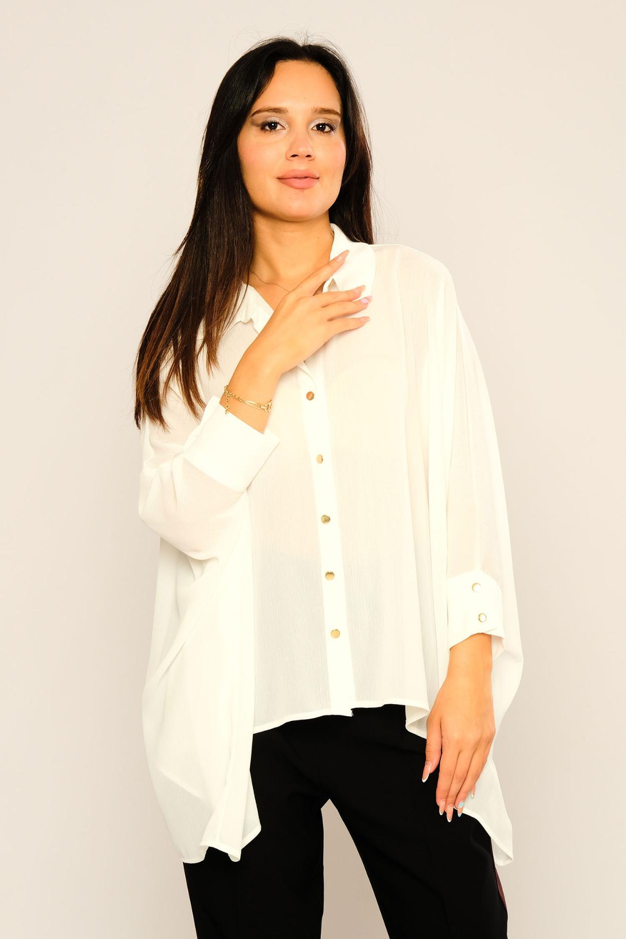 White Long Sleeve Oversized Chiffon Shirt