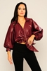 Lila Rose Three Quarter Sleeve V Neck Casual Blouses bordo şarabı