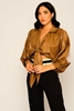 Lila Rose Three Quarter Sleeve V Neck Casual Blouses Camel