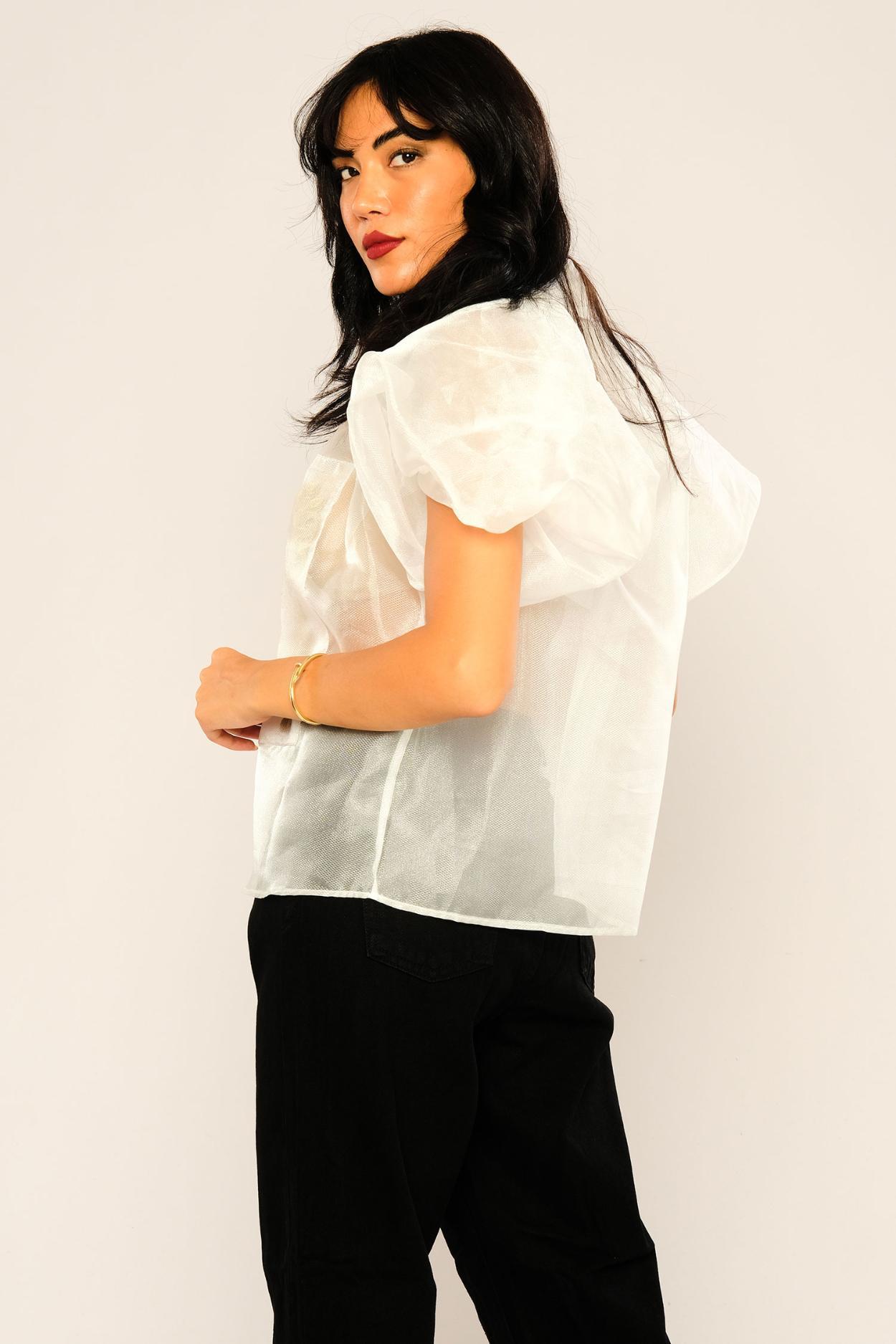 Transparent shirt with puff sleeves casual styled