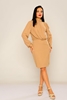 Explosion Knee Lenght Long Sleeve Casual Dresses Camel
