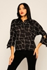 Explosion Three Quarter Sleeve Normal Neck Casual Blouses Black-Ecru