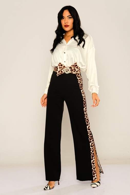 Lila Rose С завышенной талией повседневная одежда Оптом женские брюки черный - Цвет Леопард серовато бежевый - Цвет Леопард