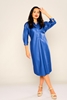 Explosion Knee Lenght Three Quarter Sleeve Casual Dresses Sax