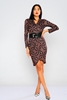 Green Country Asymmetrical Long Sleeve Casual Dresses Black-Caramel