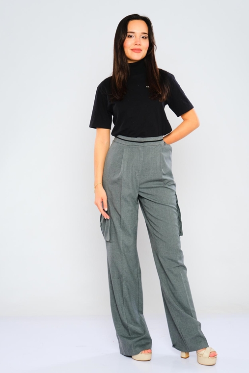 Excuse High Waist Casual Trousers Black Grey