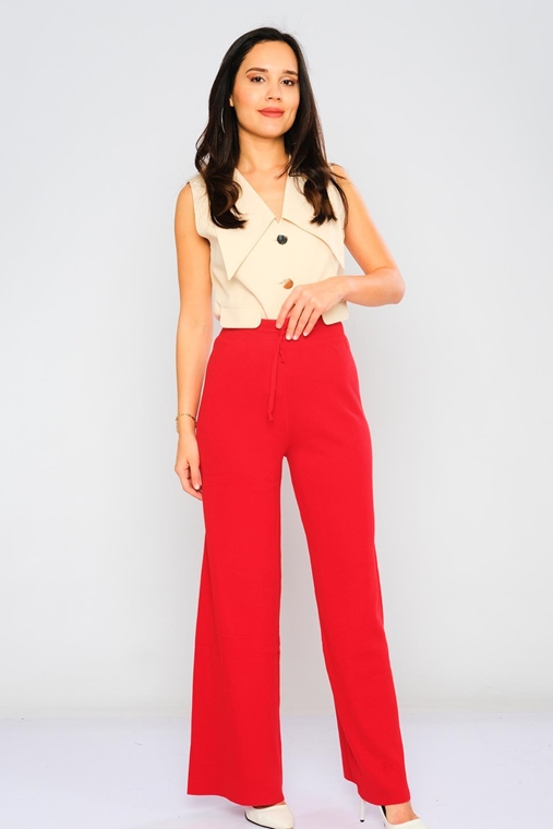 Yes Play High Waist Casual Trousers Black Red Camel Powder indigo