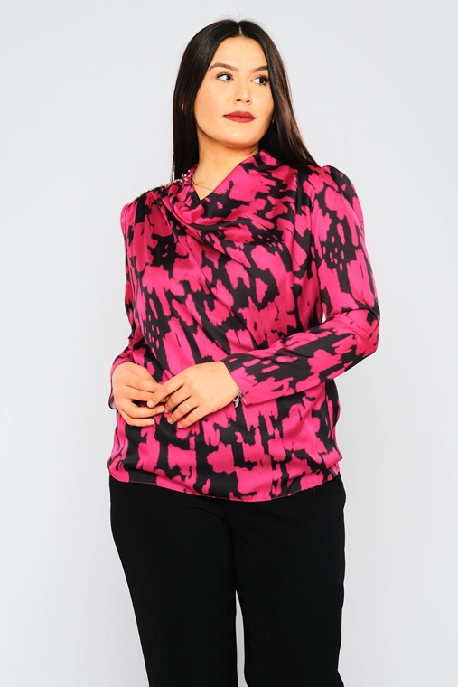 Explosion Long Sleeve Degaje Neck Casual Plus Size Blouse Beige Turquoise Fuchsia