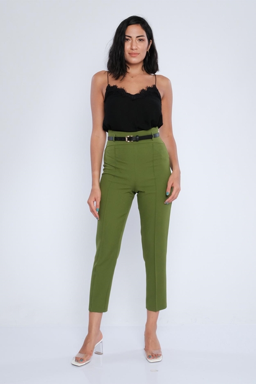 Excuse High Waist Casual Trousers Red Green Beige