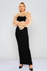 Lila Rose Maxi Long Sleeve Night Wear Offshoulder Dresses Beige-Black