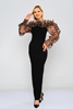 Lila Rose Maxi Long Sleeve Night Wear Offshoulder Dresses Leopard-Black