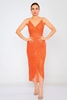 Explosion Asymmetrical Sleevless Night Wear Dresses البرتقالي