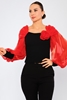 Lila Rose Long Sleeve Boat Neck Casual Blouses Red-Black