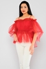 Lila Rose Three Quarter Sleeve Boat Neck Casual Blouses Red