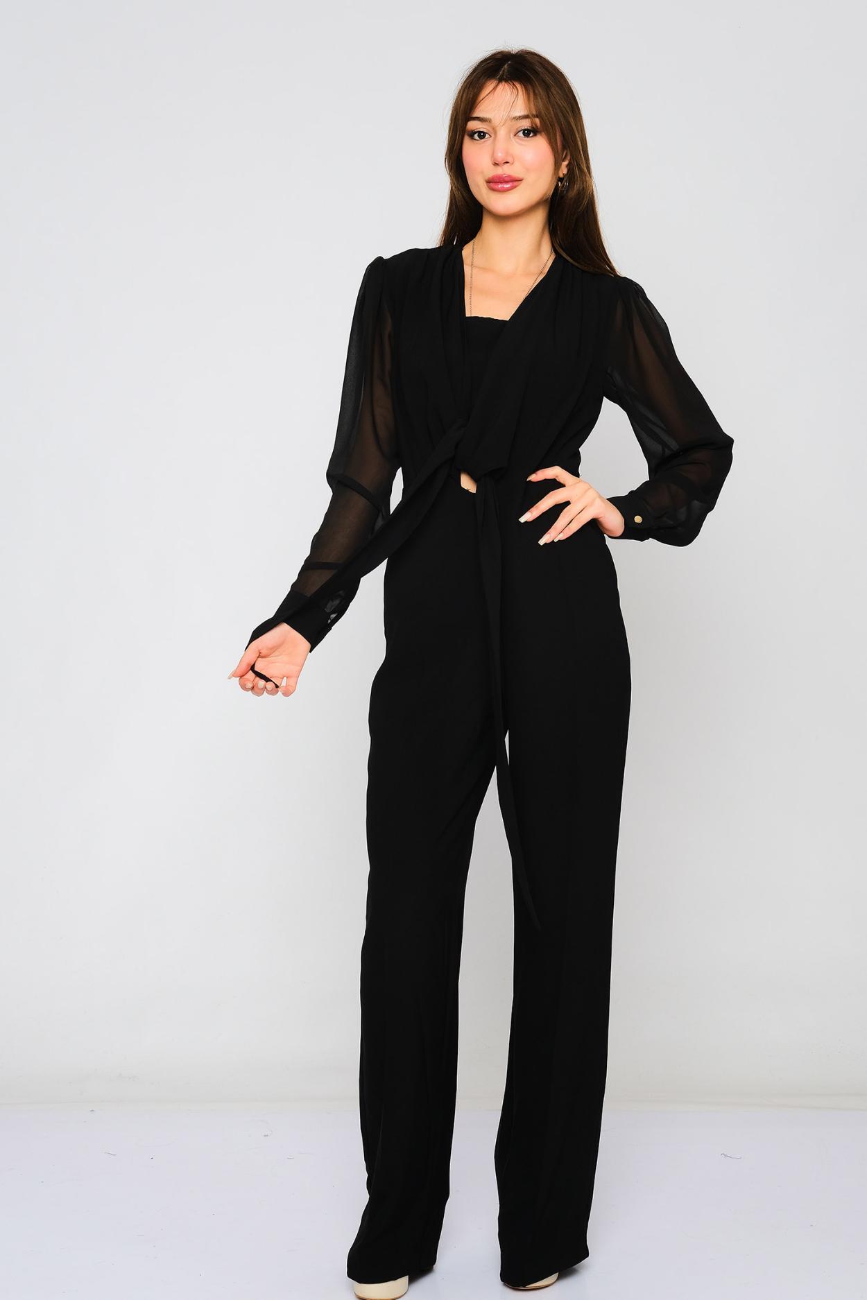 Amazon.com: SCWHTHR Women's Casual Jumpsuits Loose Fit Crewneck Long Sleeve  Belted Wide Leg Dressy Formal Rompers Jumpsuit(Black-S) : Clothing, Shoes &  Jewelry