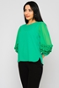 Green Country Long Sleeve Crew Neck Casual Blouses Yeşil