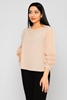 Green Country Long Sleeve Crew Neck Casual Blouses Beige