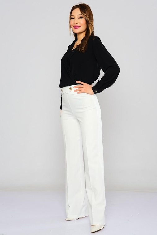 Excuse High Waist Casual Trousers Black Blue Beige Ecru Neon-Fuchsia