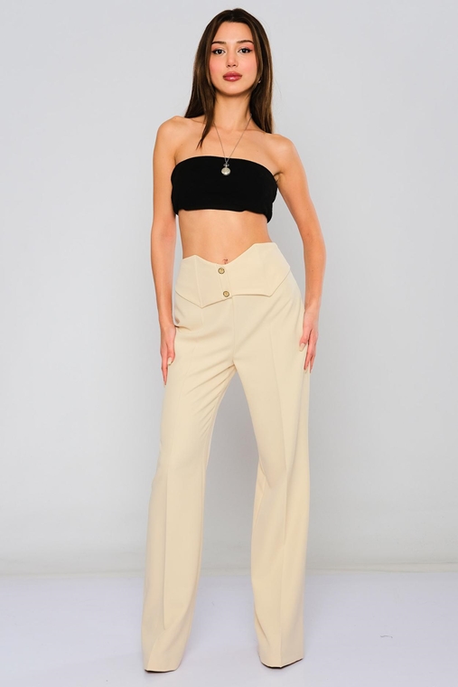 Excuse High Waist Casual Trousers Black Beige Ecru Aqua