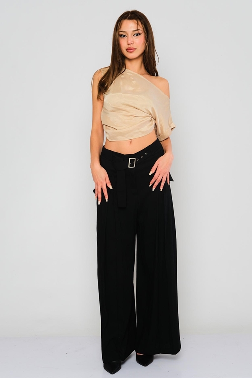 Show Up High Waist Casual Trousers Black Beige