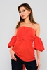 Miarte Three Quarter Sleeve Strapless Casual Blouses Coral