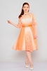 Biscuit Knee Lenght Three Quarter Sleeve Casual Dresses Orange