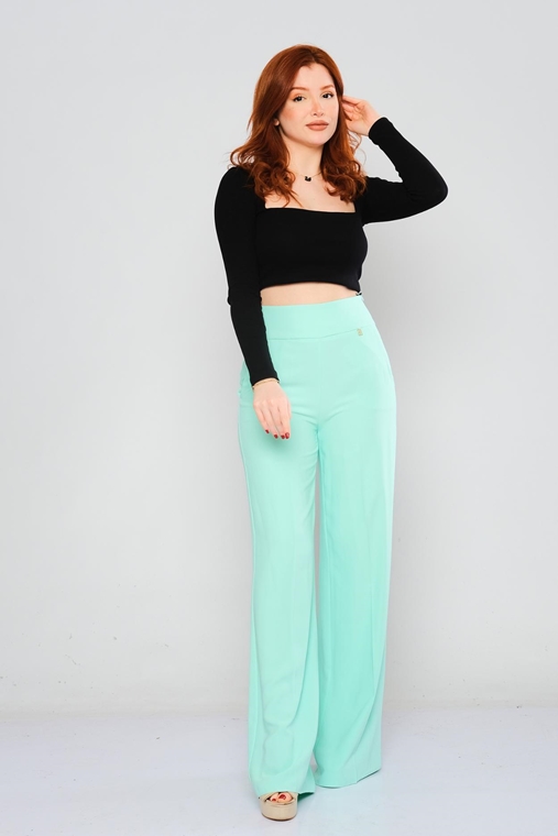 Explosion High Waist Casual Trousers Black White Blue Pink Fuchsia Ecru Mint Peach