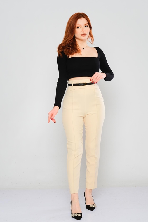 Excuse High Waist Casual Trousers Red Green Beige