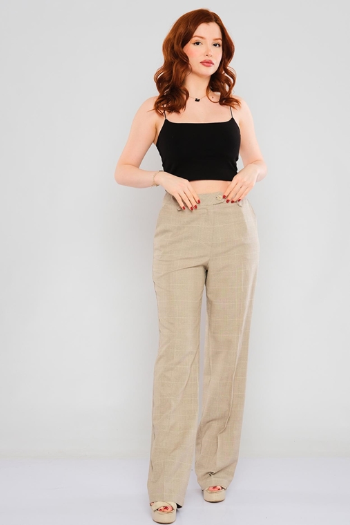 Mees High Waist Casual Trousers Beige Navy