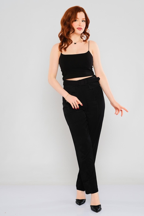 Show Up High Waist Casual Trousers Black Green