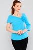 Airport Short Sleeve Crew Neck Casual Blouses Blue Light