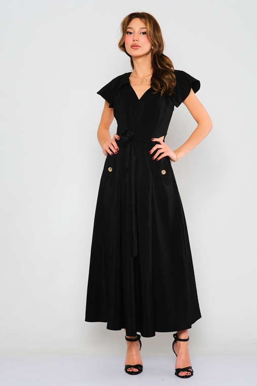 Miarte Maxi Short Sleeve Casual Dresses Black Sax
