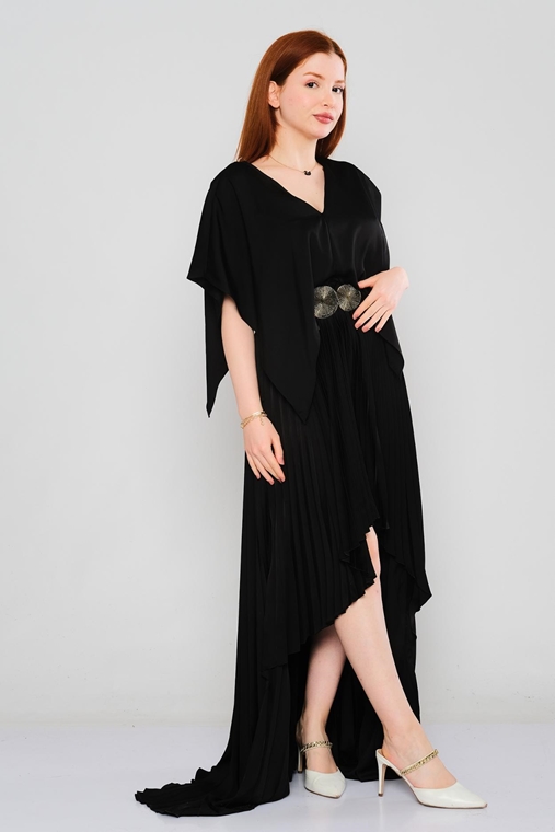 Joymiss Asymmetrical Three Quarter Sleeve Casual Dresses Black