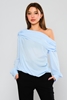 Explosion Long Sleeve Boat Neck Casual Blouses Blue