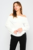 Explosion Long Sleeve Boat Neck Casual Blouses Ecru