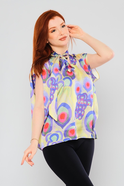 Selen Short Sleeve Casual Blouses Blue Green Yellow Pink Lilac Sax Coral Purple Violet Lemon Petroleum Green Light Mint Pomegranate Flower Blue Light Emerald Peanut