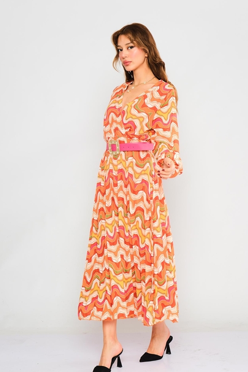 Lila Rose Maxi Long Sleeve Casual Dresses Orange-Fuchsia