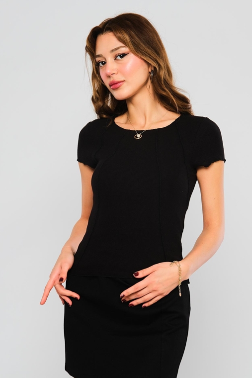 Yes Play Short Sleeve Normal Neck Casual Blouses Black Ecru