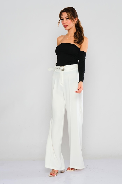 Fimore مع خصر عالي ملابس غير رسمية سراويل نسائية بالجملة أسود أبيض اللون البيج اللون النيلي